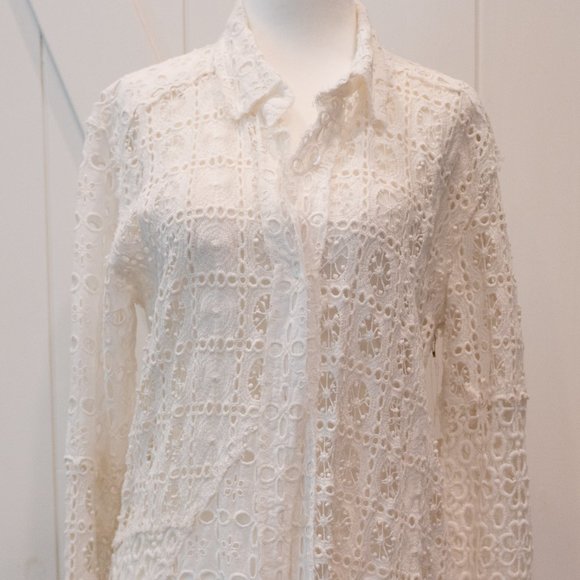 NWT Free People Women's White One Yesenia Floral Lace Crochet Button Maxi Top - Picture 14 of 14